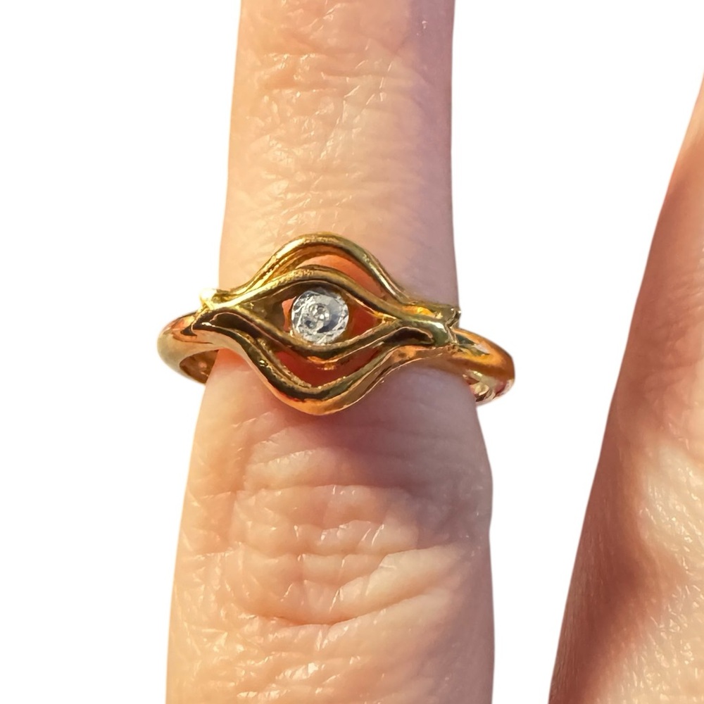 Gold-Tone Evil Eye Adjustable Ring w/ Clear Stone – Eye of Protection Design